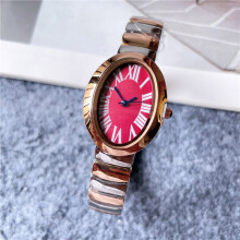 (Rosé-Silber-Rot) Marke Armbanduhren Frauen Mädchen 24mm Oval Dial Style Stahl Metall Uhr C62