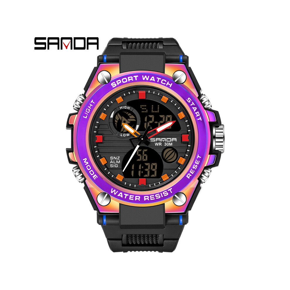 (739 Violet) Sanda Montre Homme Couleur Magique Mode Montre-Bracelet Numérique Unisexe Haut Luxe Cool