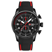 (Schwarz Rot) MINI FOCUS Sport Quarzuhr für Männer Mode wasserdichte Armbanduhr mit Chronograph Silikon