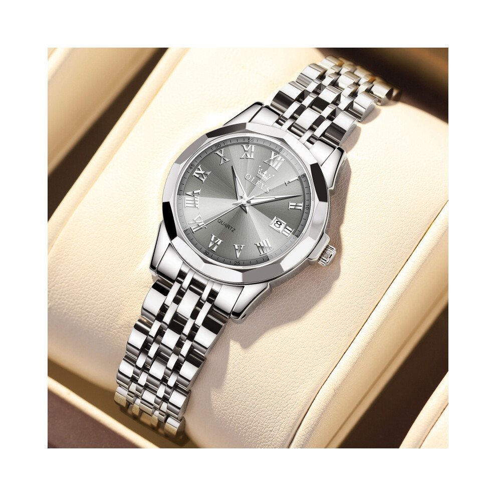 (Femme gris argenté) OLEVS Montres à quartz de marque de luxe pour couple Montre originale pour hommes