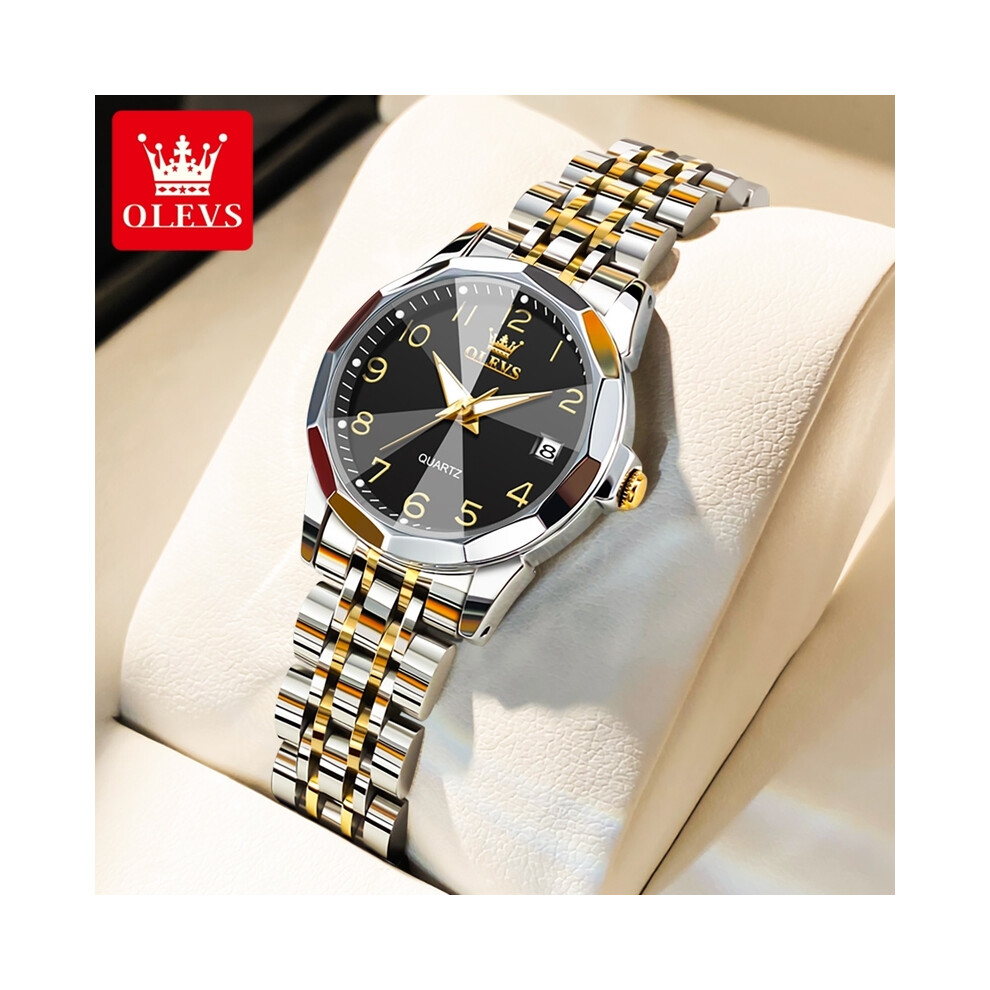 (femmes noires dorées) Ensembles de montres OLEVS Rhomboid Mirror Couple pour hommes femmes classiques