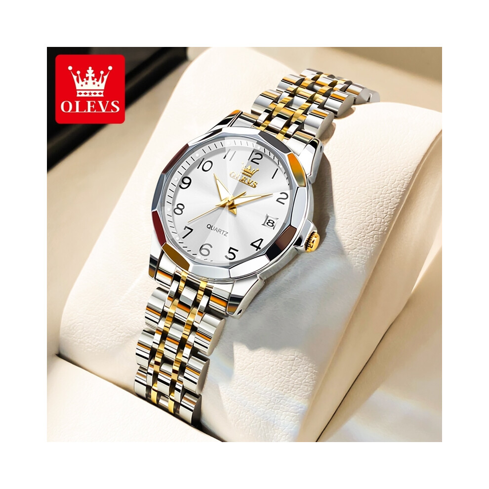 (femmes blanches dorées) Ensembles de montres OLEVS Rhomboid Mirror Couple pour hommes femmes classiques