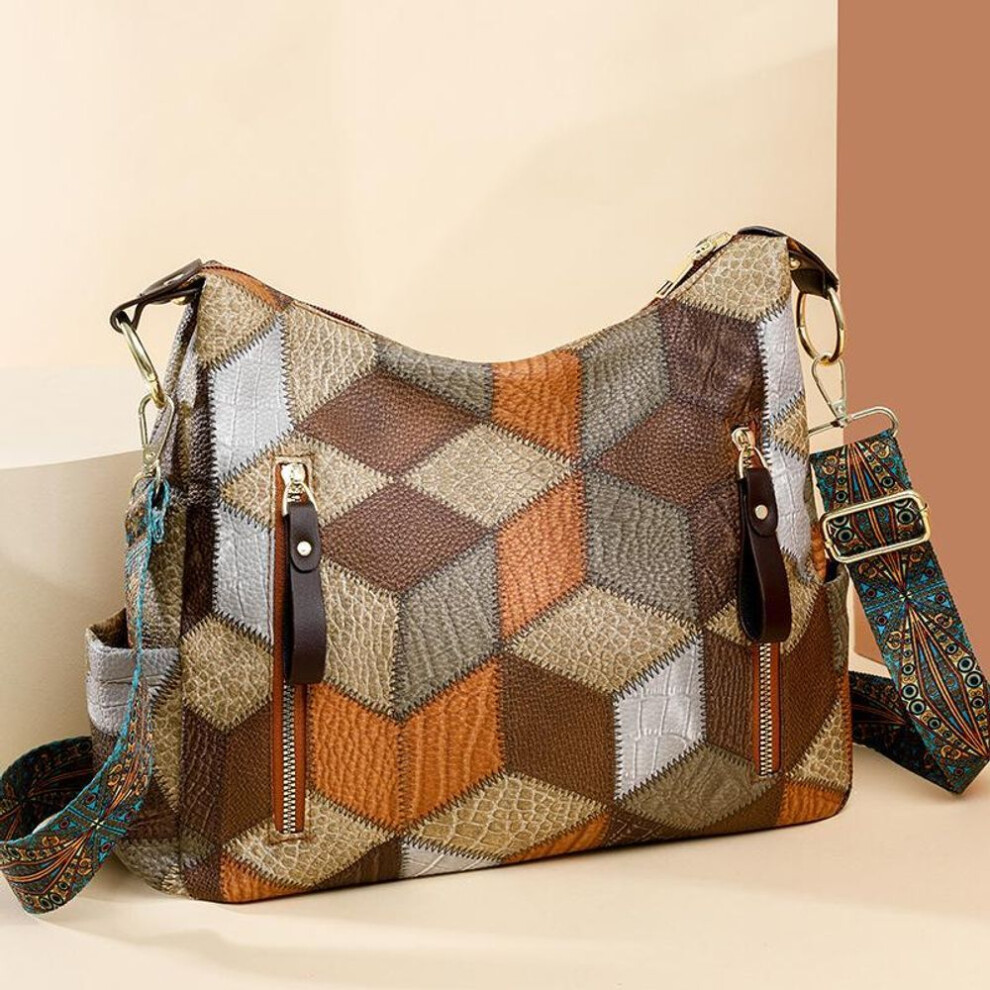 (brown, 30x10x26cm) Yogodlns Patchwork Clashing Colors Shoulder Bag High Quality Handbag Women&apos;s Bag Luxury Design Crossbody Bag Female Messenger Tote