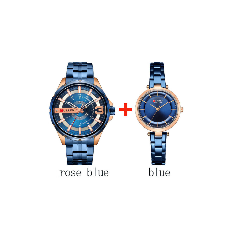 (8333-rose-bleu) Ensemble de montres pour couple Curren pour homme et femme, montre minimaliste pour