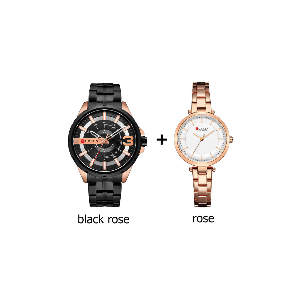 (8333-rose-noir) Ensemble de montres pour couple Curren pour homme et femme, montre minimaliste pour