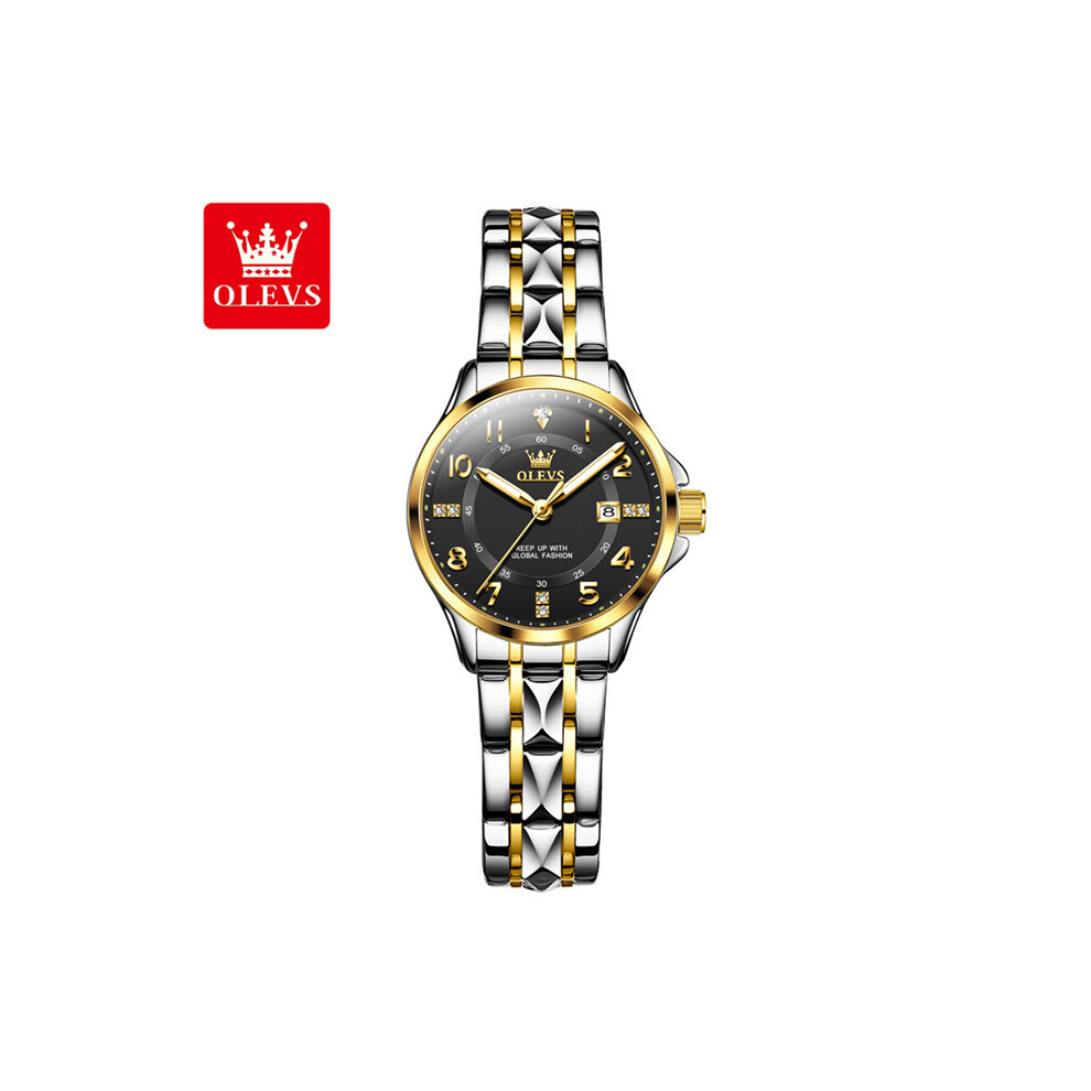 (Or Noir-Femme) Montre de couple de marque de luxe OLEVS pour femmes hommes bracelet en acier en forme