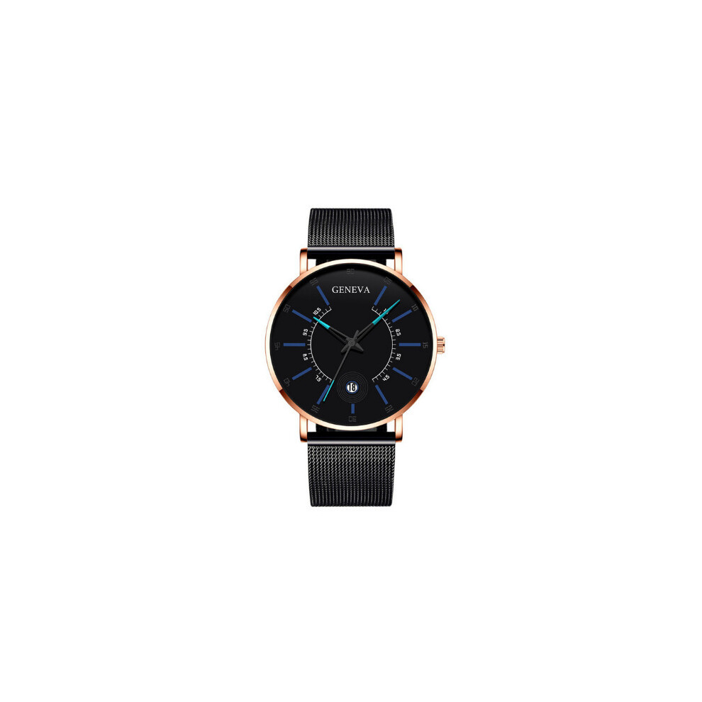 Montre de sport à quartz pour homme et femme (noir, rose, bleu, maille) avec bracelet en maille d'acier