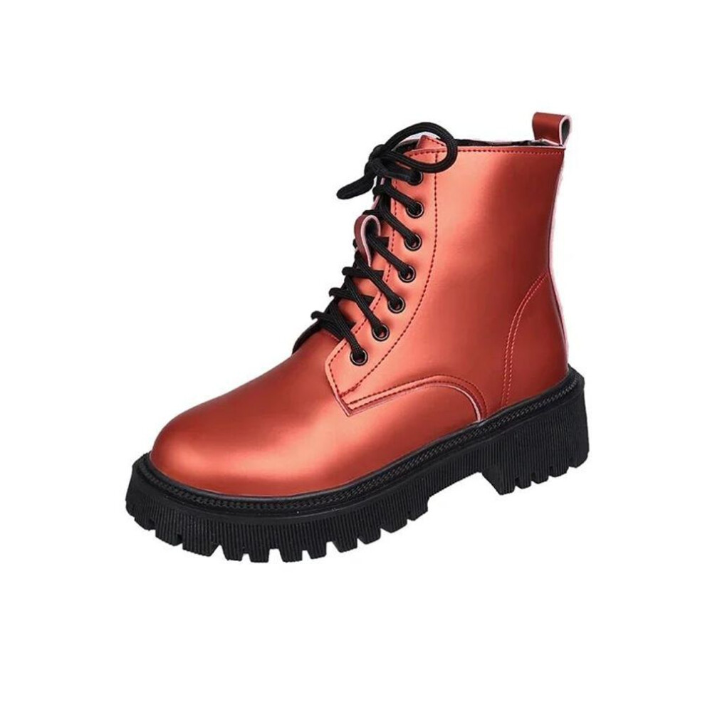 (red, 38) PU Mid-Calf Fashion Boots 2024 Hot Sale Square Heel Ladies Shoes Winter  Lace-up Round Toe Mid Heel Solid Novelty Women&apos;s Boots