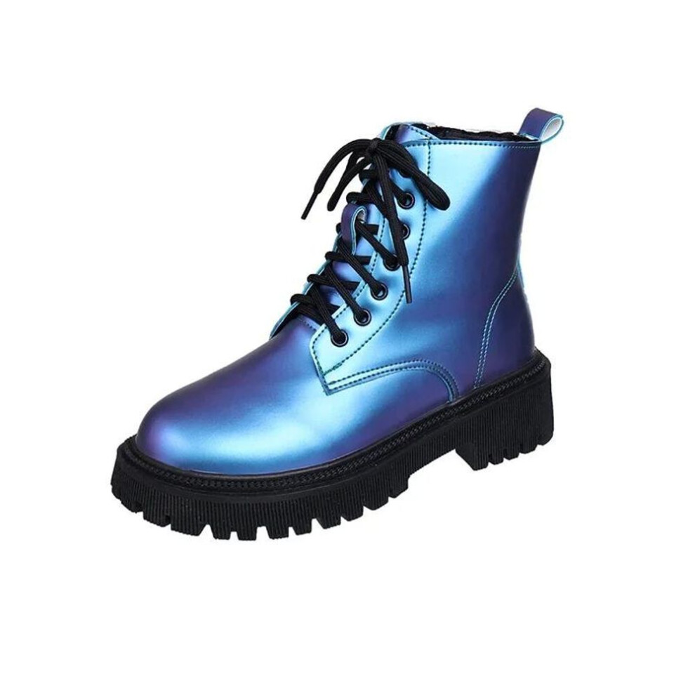 (blue, 40) PU Mid-Calf Fashion Boots 2024 Hot Sale Square Heel Ladies Shoes Winter  Lace-up Round Toe Mid Heel Solid Novelty Women&apos;s Boots