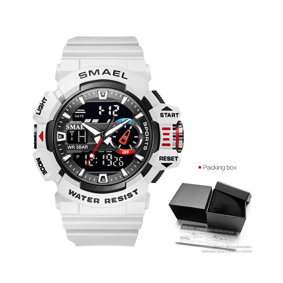 (Boîte blanche) SMAEL Montres numériques électroniques de sport jaunes pour hommes Réveil Montre double