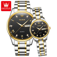 (goud zwart 2 set) OLEVS Horlogesets voor haar en hem Waterdicht roestvrij staal gouden horloge voor