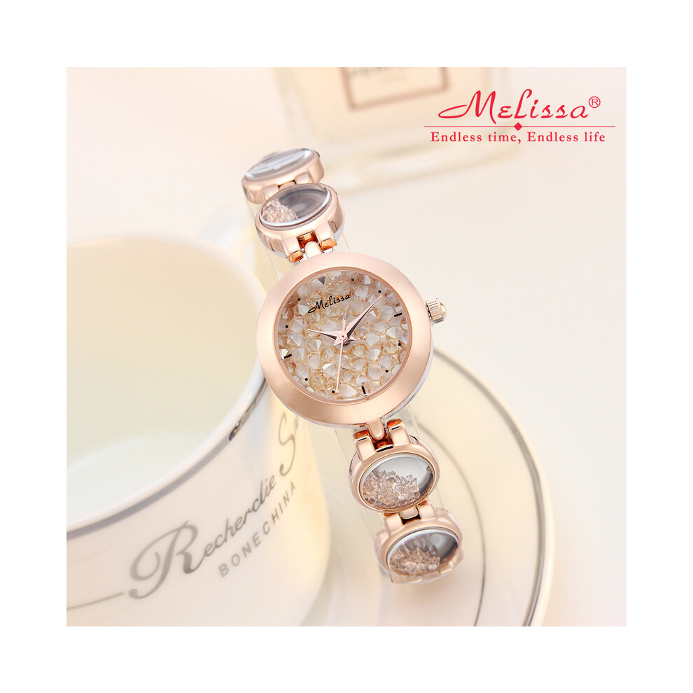 (30 mm Or rose) SOLDES !! Montre Melissa Crystal pour homme et femme, montre de luxe avec strass, pour