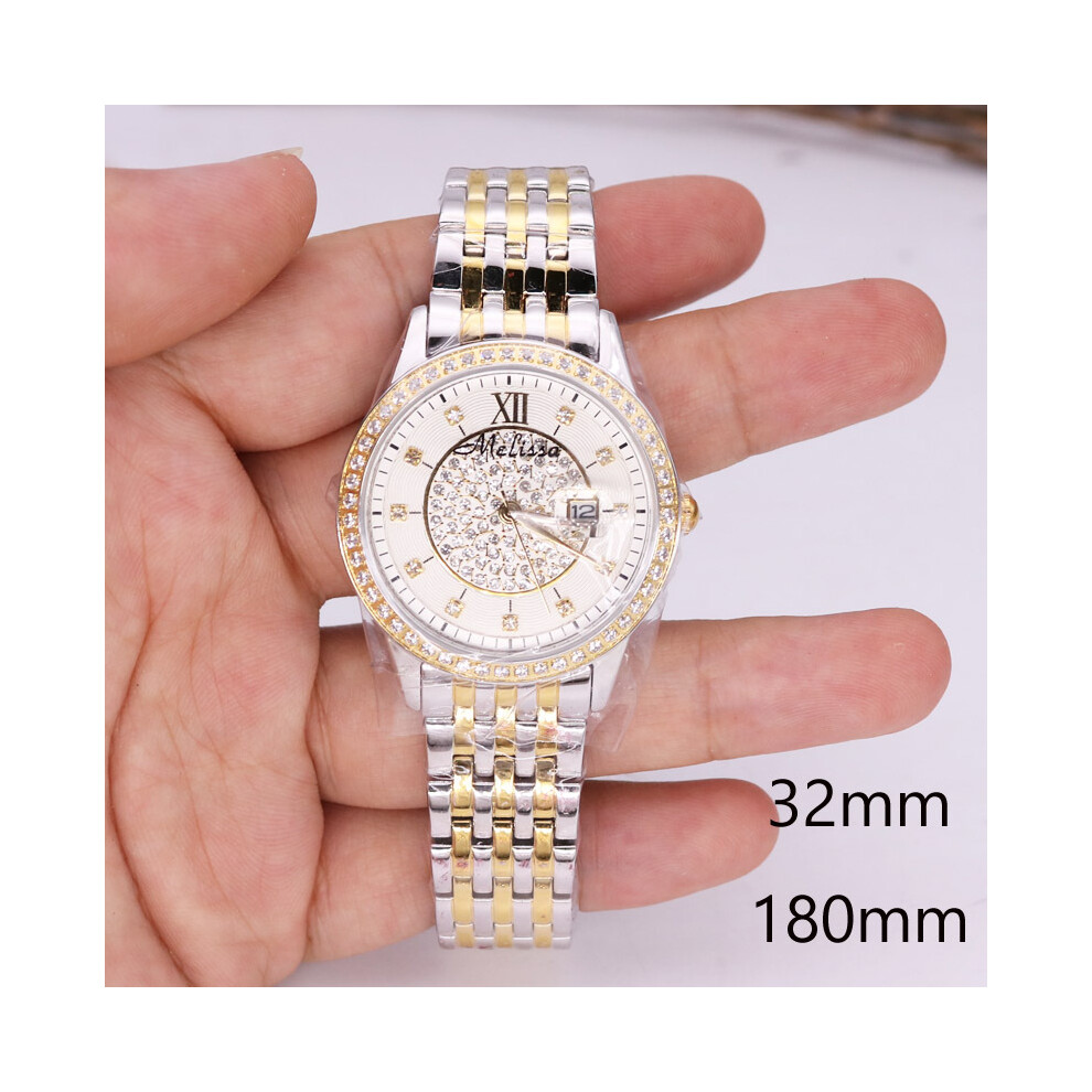 (32 mm en or jaune) SOLDES !! Montre Melissa Crystal pour homme et femme, strass, luxe, couple