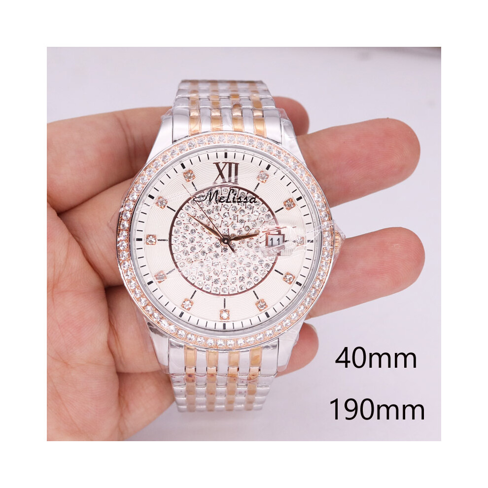 (40 mm Or rose) SOLDES !! Montre Melissa Crystal pour homme et femme, montre de luxe avec strass
