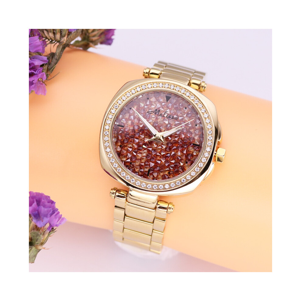 (40 43 mm) SOLDES !! Montre Melissa Crystal pour homme et femme à prix réduit, montre de luxe avec strass