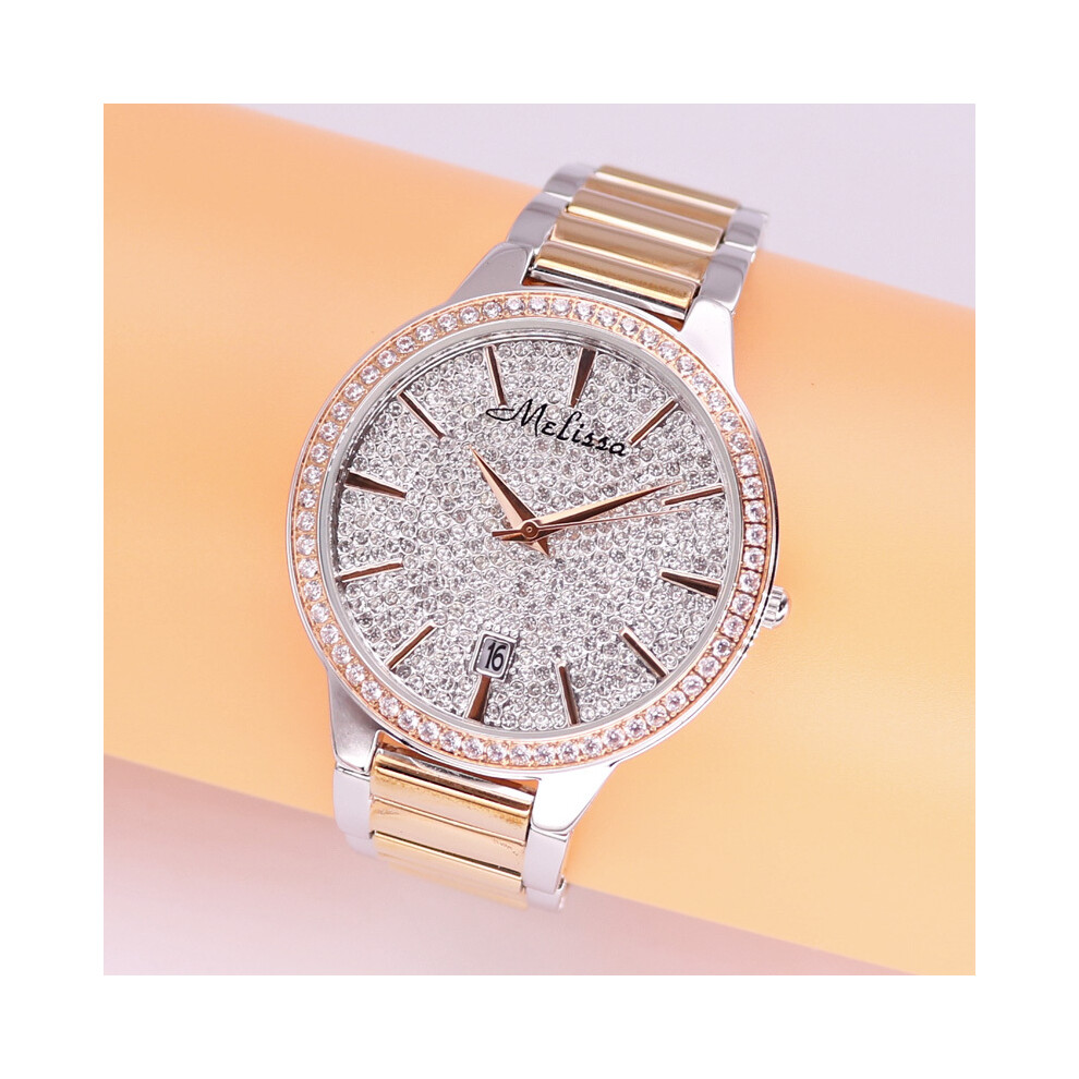 (39 mm) SOLDES !! Montre Melissa Crystal pour homme et femme à prix réduit, montre de luxe avec strass