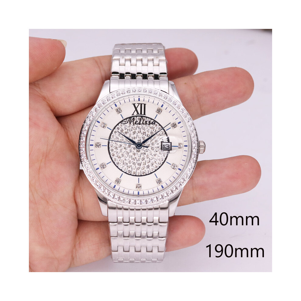 (40 mm Argent) SOLDES !! Montre Melissa Crystal pour homme et femme à prix réduit, montre de luxe avec