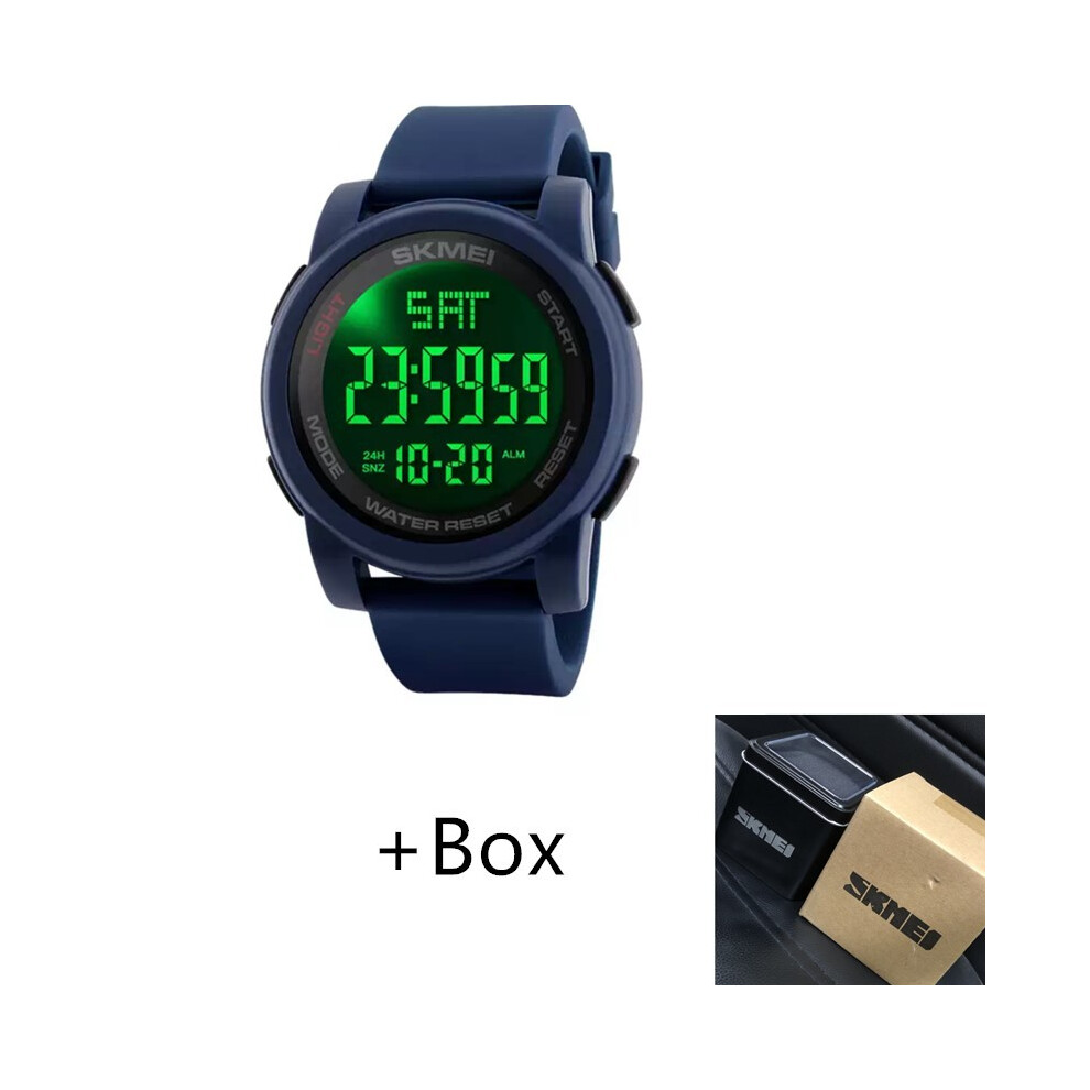 (Bleu avec boîte) Montres de mode pour hommes de marque SKMEI LED numérique antichoc étanche alarme