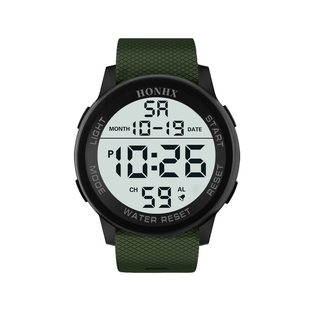 Montre (verte) pour femme et homme, étanche, simple, écran LCD, chronomètre numérique, date, tendance