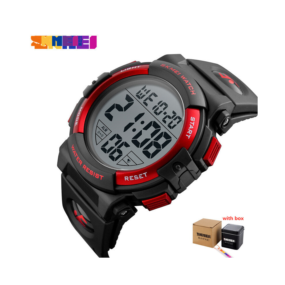 (rouge avec boîte) SKMEI Hommes LED Montres-bracelets Ronde Numérique Électronique Hommes Montre Étanche