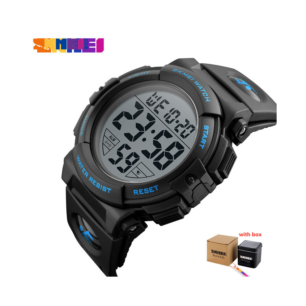 (bleu avec boîte) SKMEI Hommes LED Montres-bracelets Ronde Numérique Électronique Hommes Montre Étanche