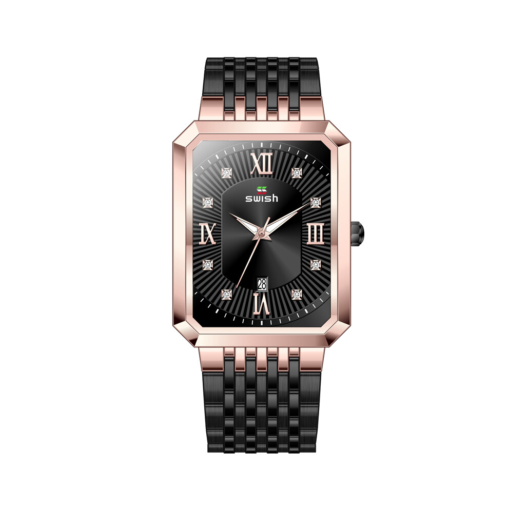 Montres de luxe dorées pour hommes (noir et or rose), montres-bracelets à quartz de marque supérieure,