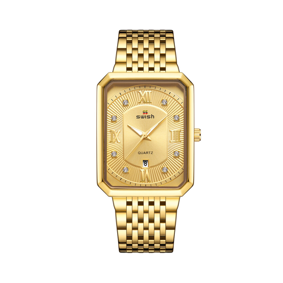 Montres de luxe dorées pour hommes, montres-bracelets à quartz de marque supérieure, créatives, rectangulaires