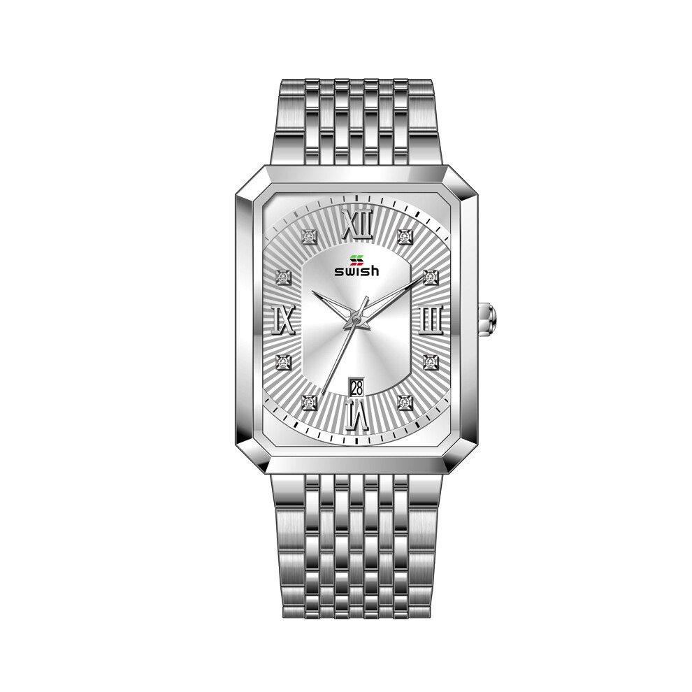 Montres de luxe dorées pour hommes (argent-blanc), montres-bracelets à quartz de marque supérieure,