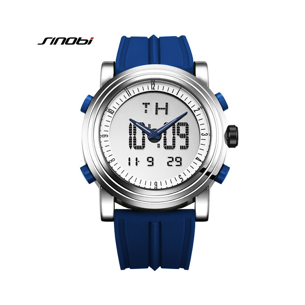 (bleu argent) Nouvelle marque SINOBI Sports Chronographe Montres-bracelets pour hommes Digital Quartz