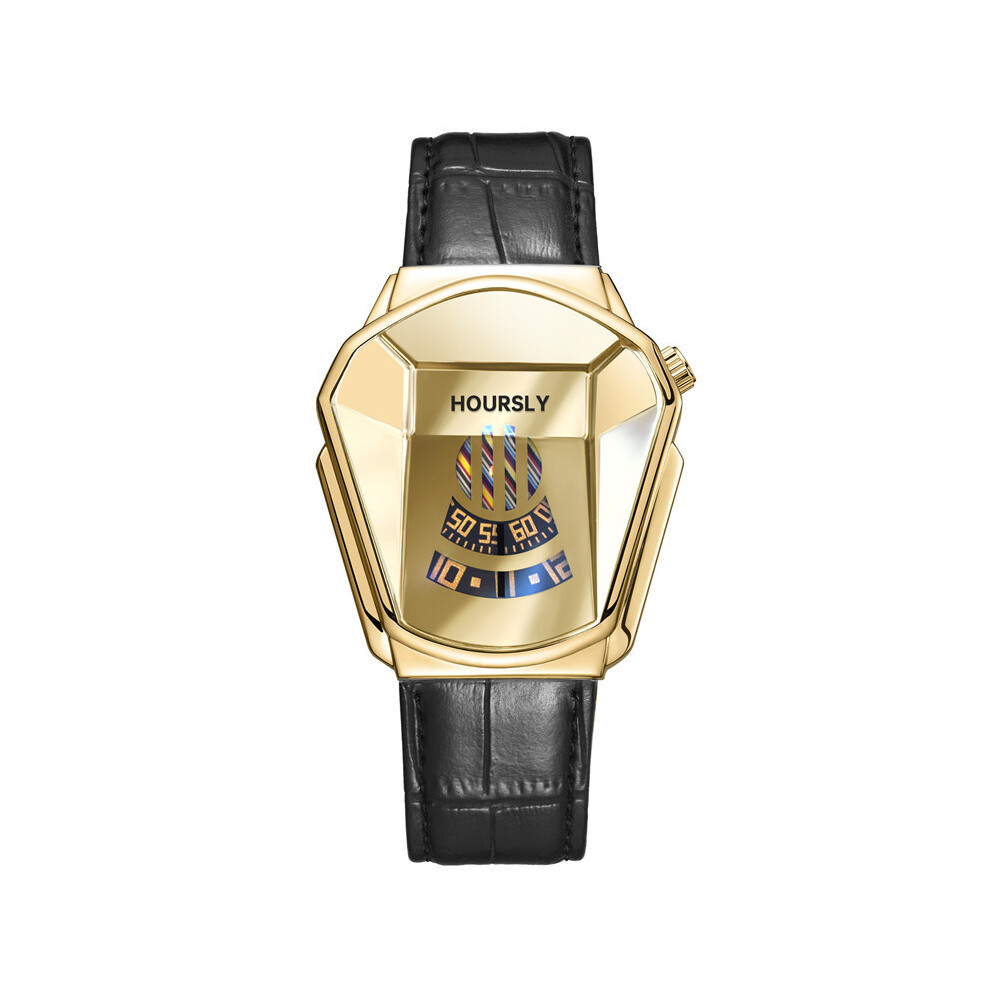 (cuir G) Montre-bracelet de luxe HOURSLY pour homme, tendance, cool, technologie en acier inoxydable,