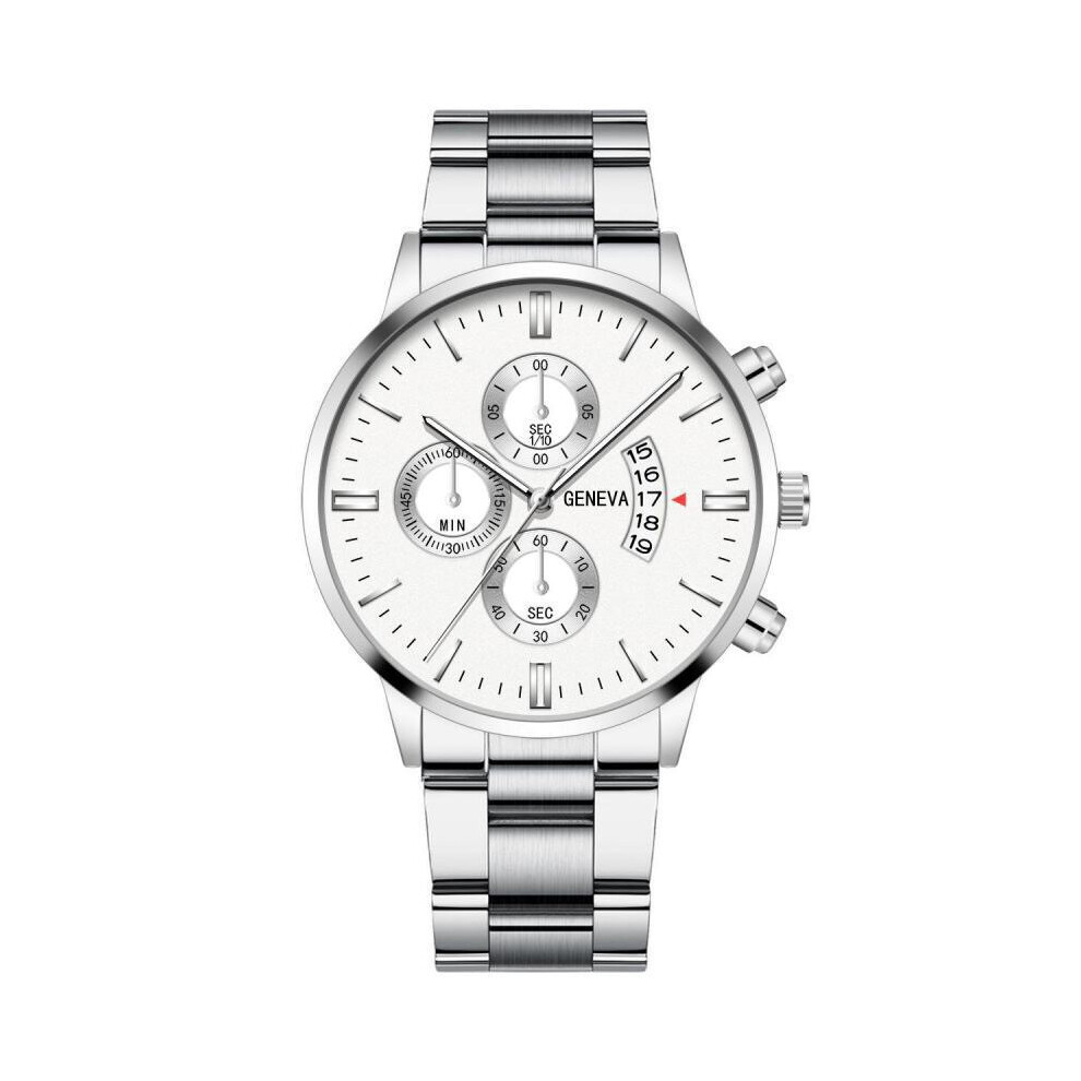 (style 7) Montre à quartz de marque Geneva pour homme, grand cadran, calendrier, bracelet en acier inoxydable,