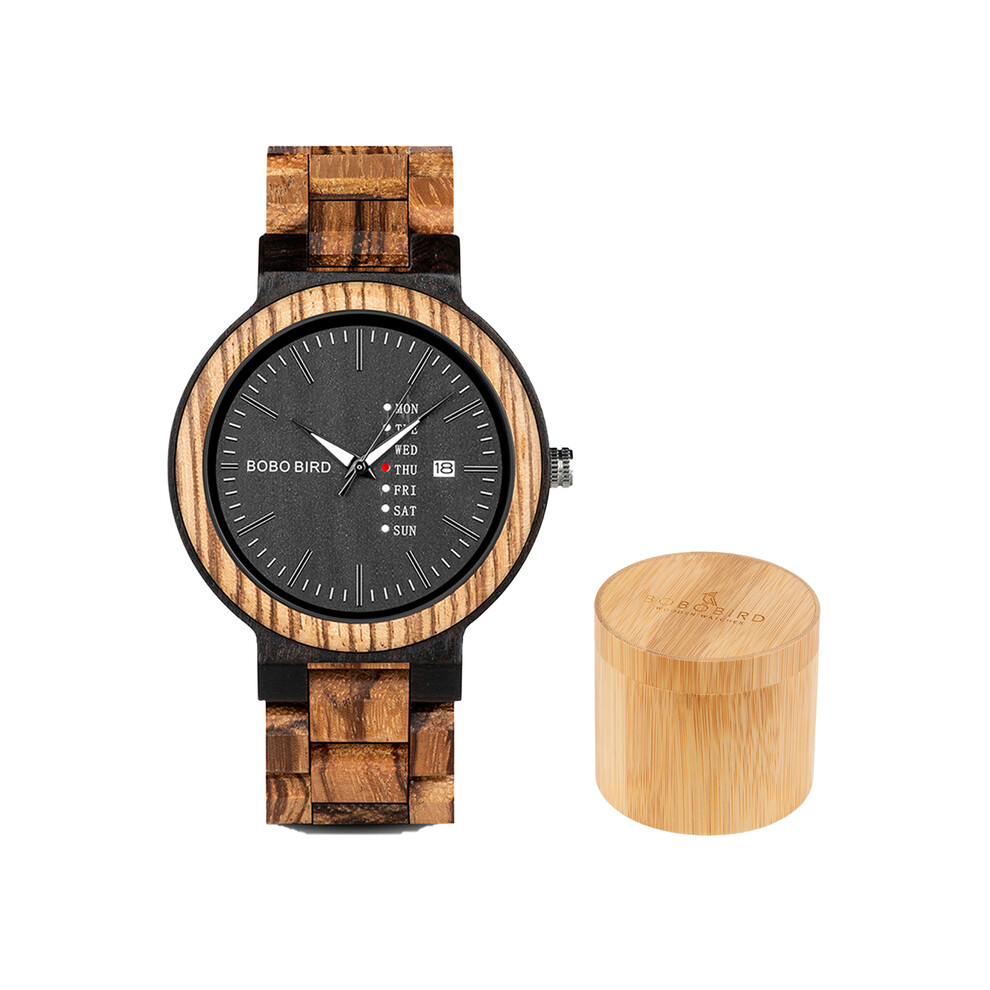 (O26-2) BIRD Montre Couple Bracelet en Bois Coloré Montre pour Femmes Affichage de la Date de la Semaine