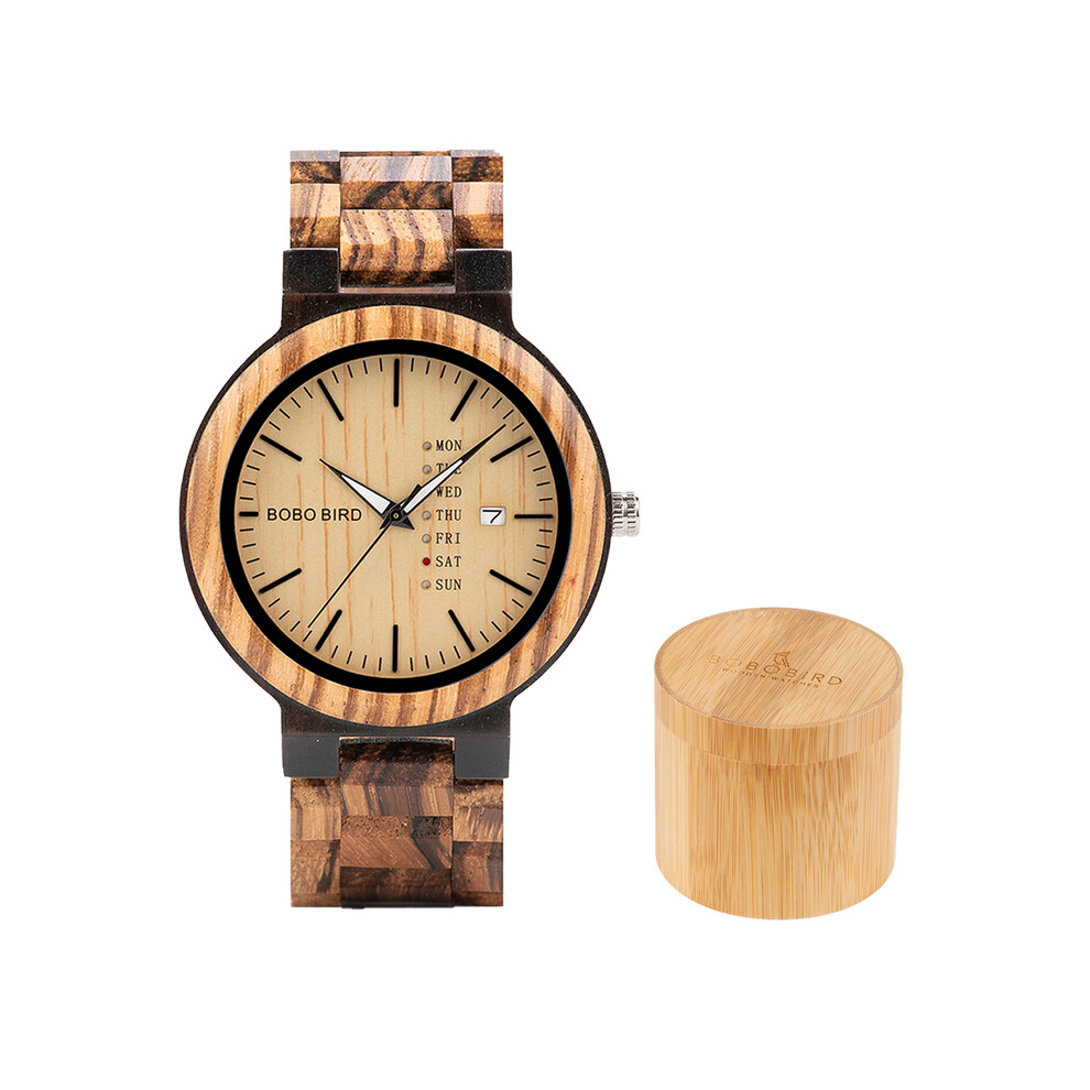 (O26-1) BIRD Montre Couple Bracelet en Bois Coloré Montre pour Femmes Affichage de la Date de la Semaine