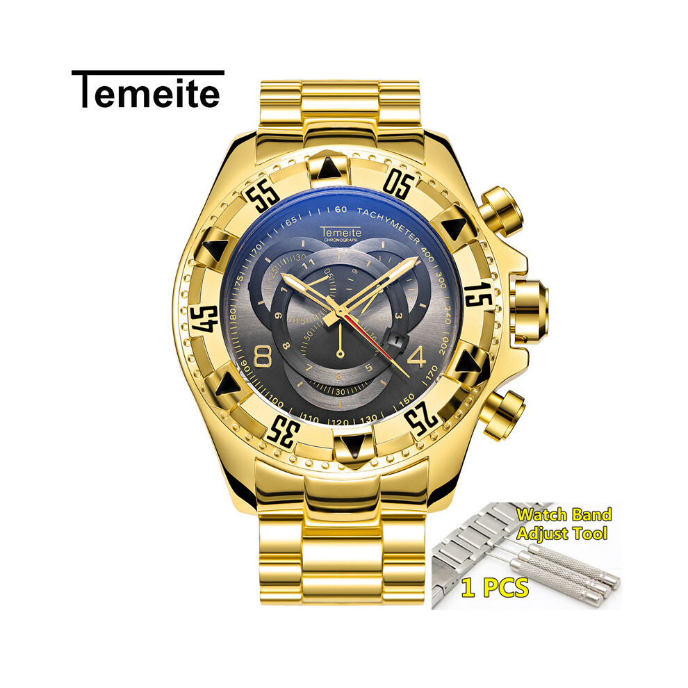 (or noir) Montre dorée Temeite pour hommes, marque de luxe, grand cadran, montres-bracelets dorées pour