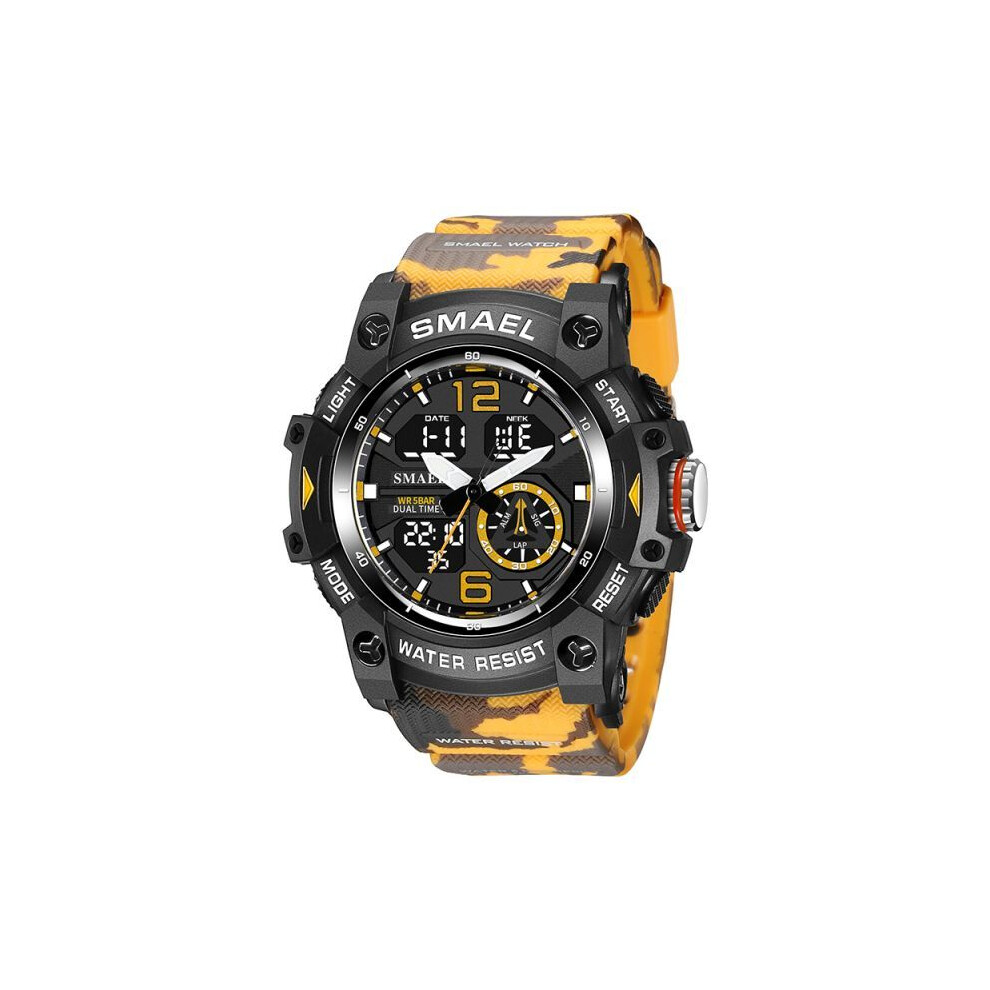 (CANMOUFLAGE JAUNE) SMAEL Montre de sport militaire Montres-bracelets à quartz 50M Étanche Réveil Lumière