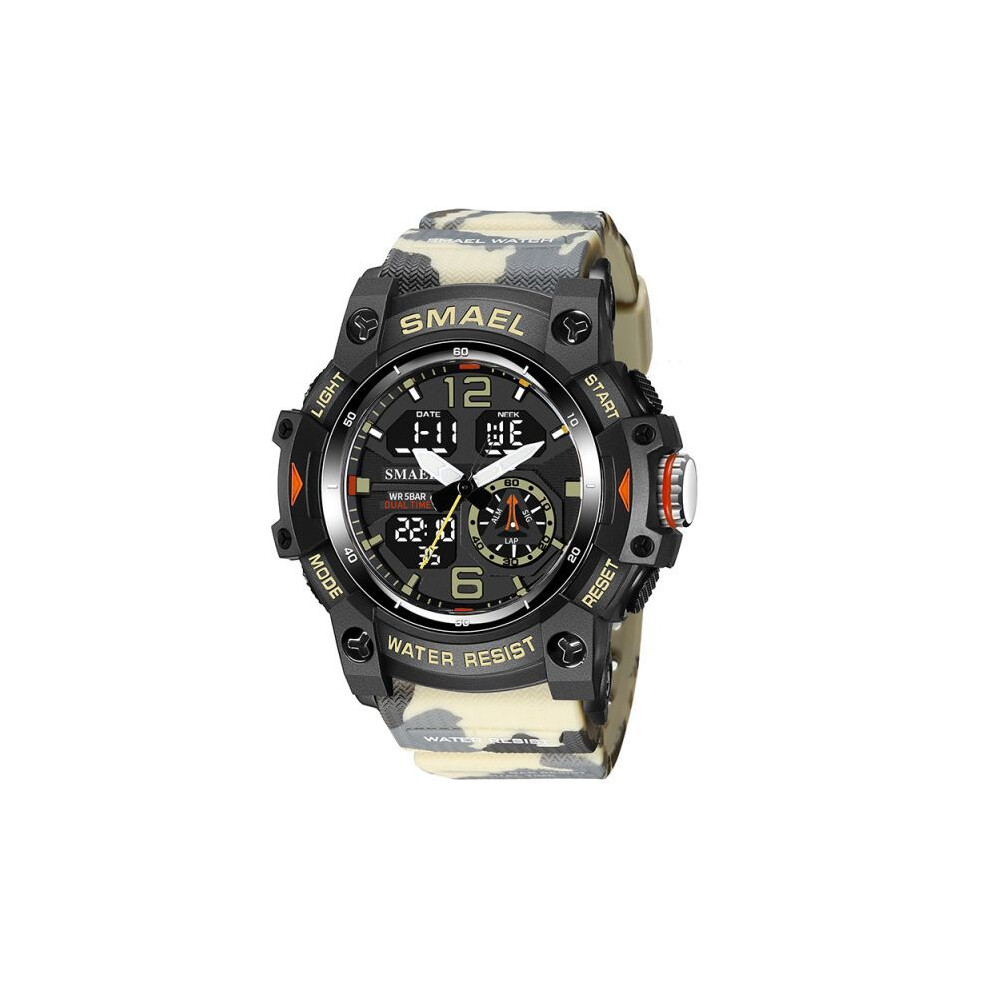 (CANMOUFLAGE KAKI) SMAEL Montre de sport militaire à quartz Montres-bracelets 50M Étanche Réveil Lumière