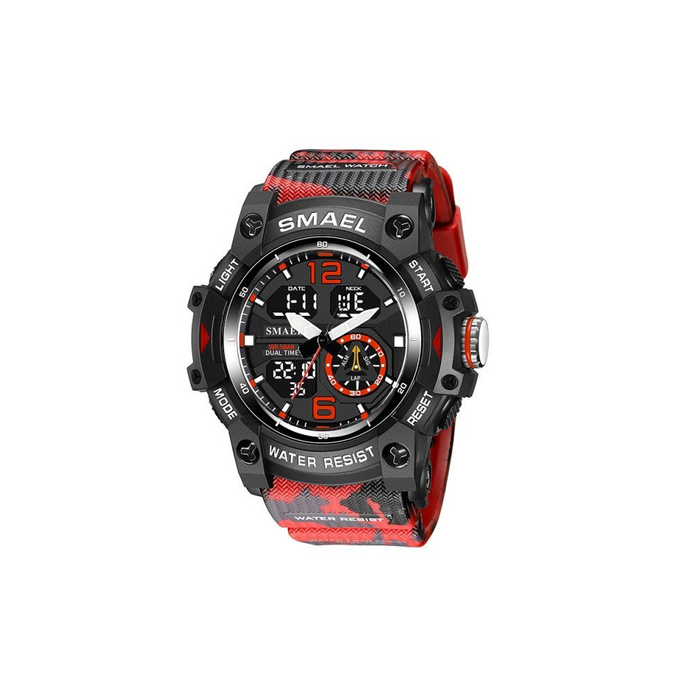 (CANMOUFLAGE ROUGE) SMAEL Montre de sport militaire Montres-bracelets à quartz 50M Étanche Réveil Lumière