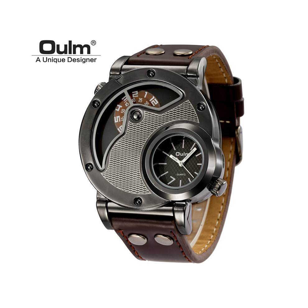 (1)Oulm Montre-bracelet de sport à double fuseau horaire pour homme, style militaire, décontractée,