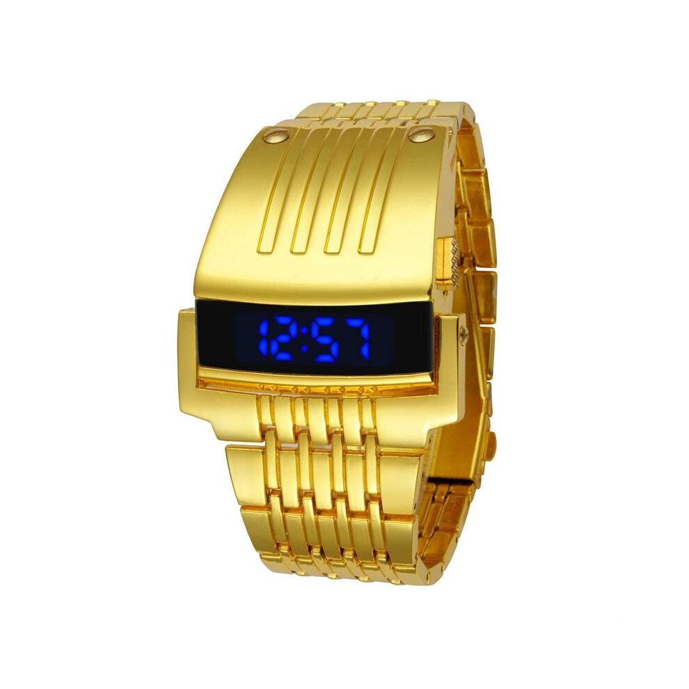 (lumière bleue dorée) Montres Iron Man uniques en acier inoxydable, montre-bracelet de sport militaire