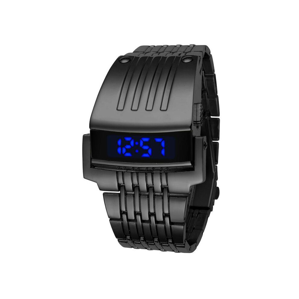 (lumière bleue noire) Montres Iron Man uniques en acier inoxydable, montre-bracelet de sport militaire