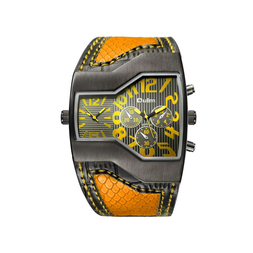 (Jaune)Oulm HP1220 Montre Homme Bracelet Personnalisé Grand Cadran Montres Hommes Sports de Plein Air