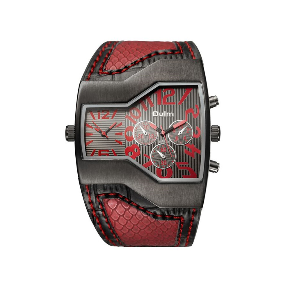 (Rouge)Oulm HP1220 Montre Homme Bracelet Personnalisé Grand Cadran Montres Hommes Montre de Sport de