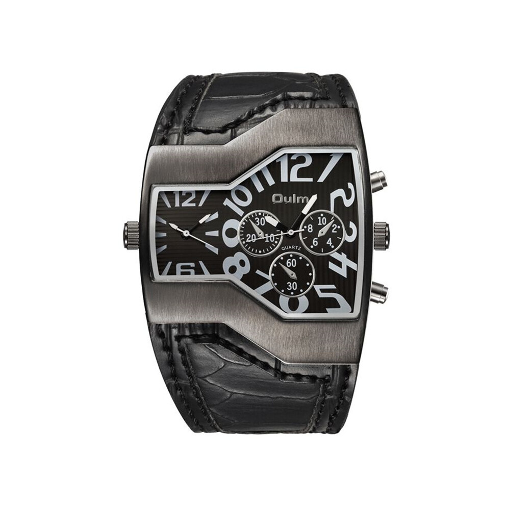 (Noir) Oulm HP1220 Montre Homme Bracelet Personnalisé Grand Cadran Montres Hommes Sports de Plein Air