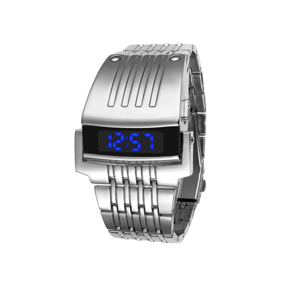 (lumière bleue argentée) Montres Iron Man uniques en acier inoxydable, montre-bracelet de sport militaire