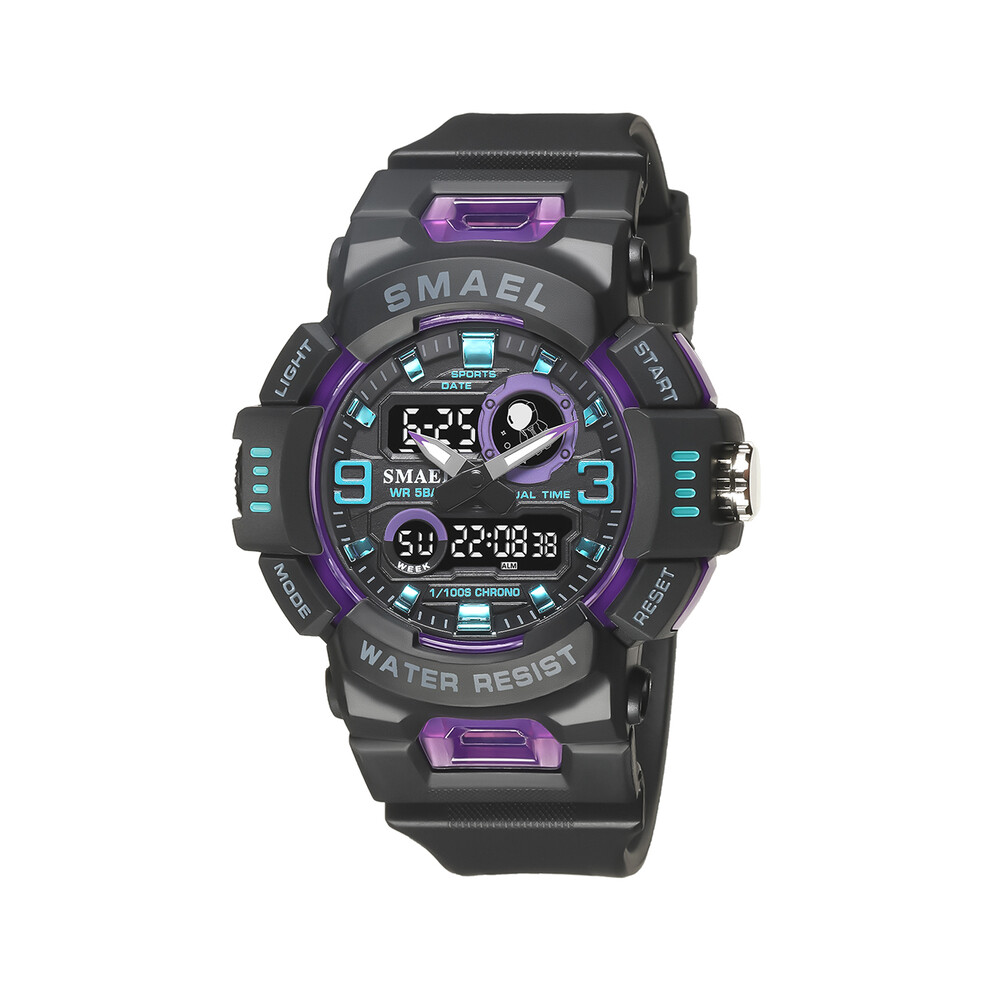 (Noir Violet) SMAEL Montre de sport pour homme avec lumière LED, alarme, horloge numérique, double affichage