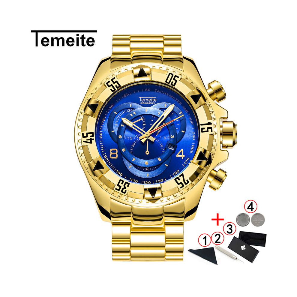 (boîte bleue dorée) Montres pour hommes de marque supérieure Montre à quartz de luxe en or pour hommes
