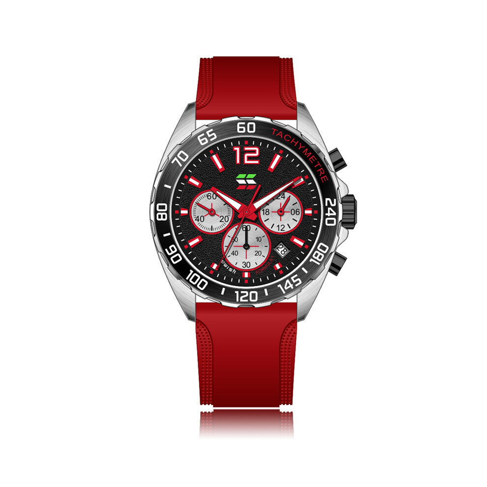 Montre chronographe tendance pour homme, marque de luxe, bracelet en silicone, sport, à quartz, rouge