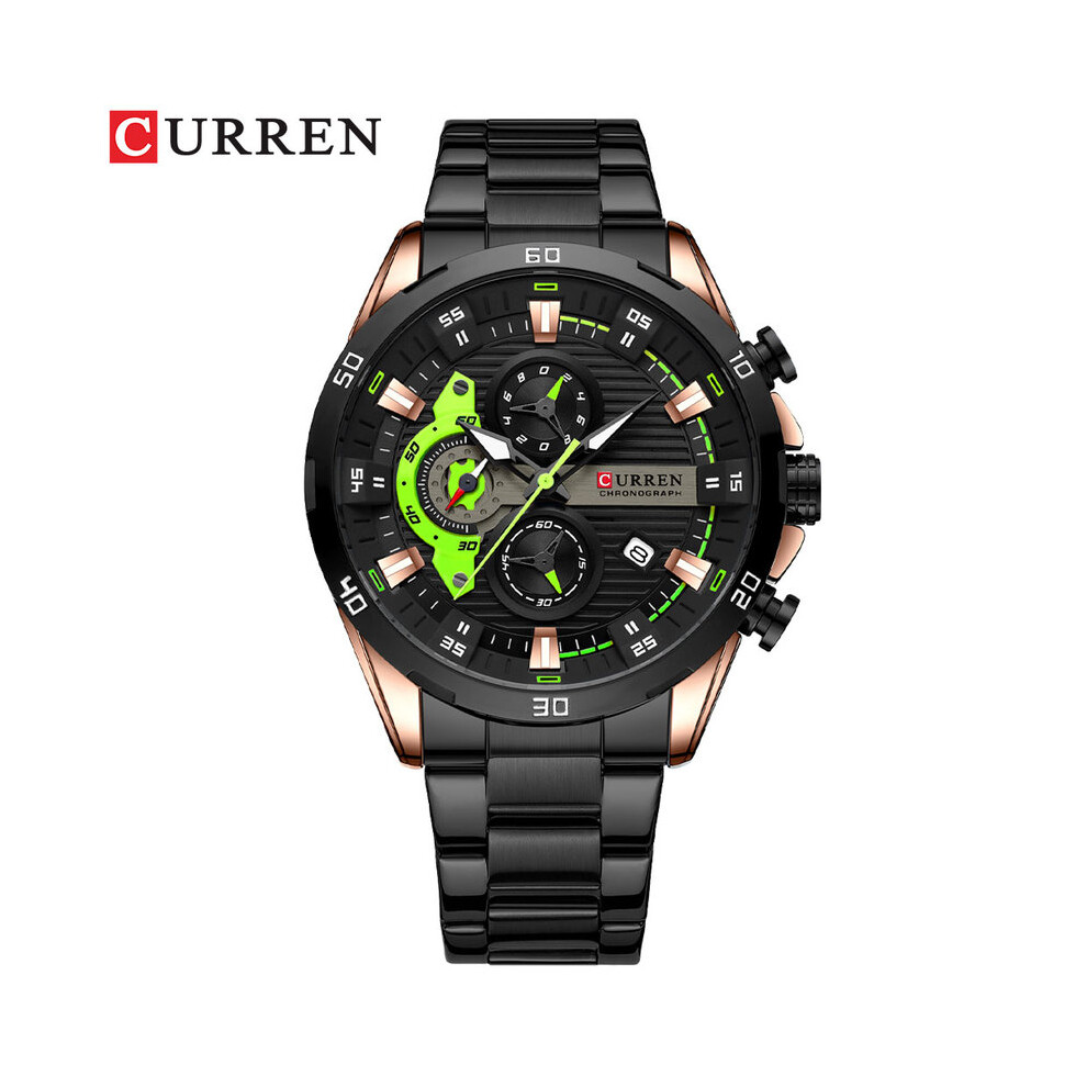 (Rose noire) Montre-bracelet à quartz chronographe de sport étanche pour homme, horloge de luxe en acier