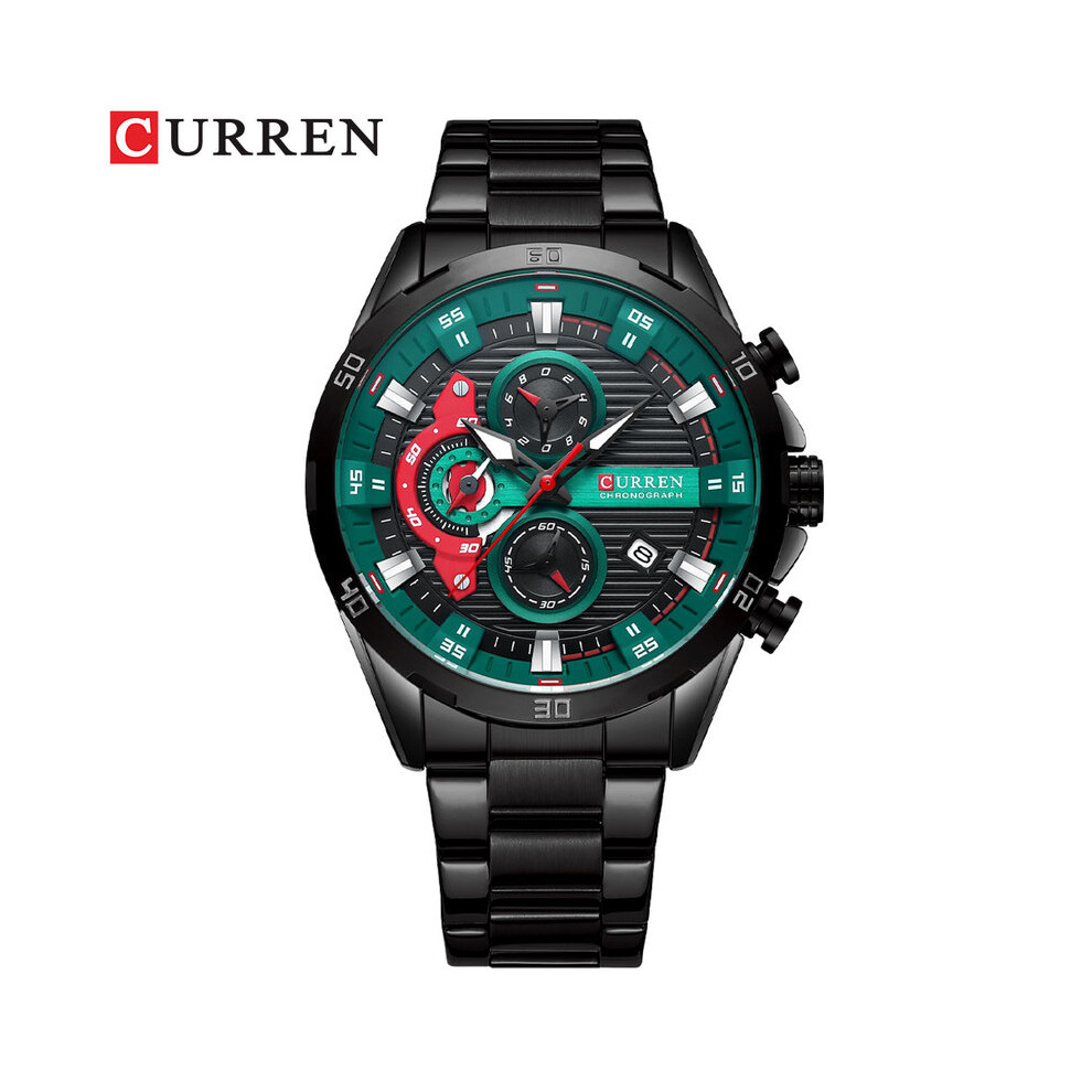Montre-bracelet à quartz chronographe de sport étanche pour homme (noir et vert)