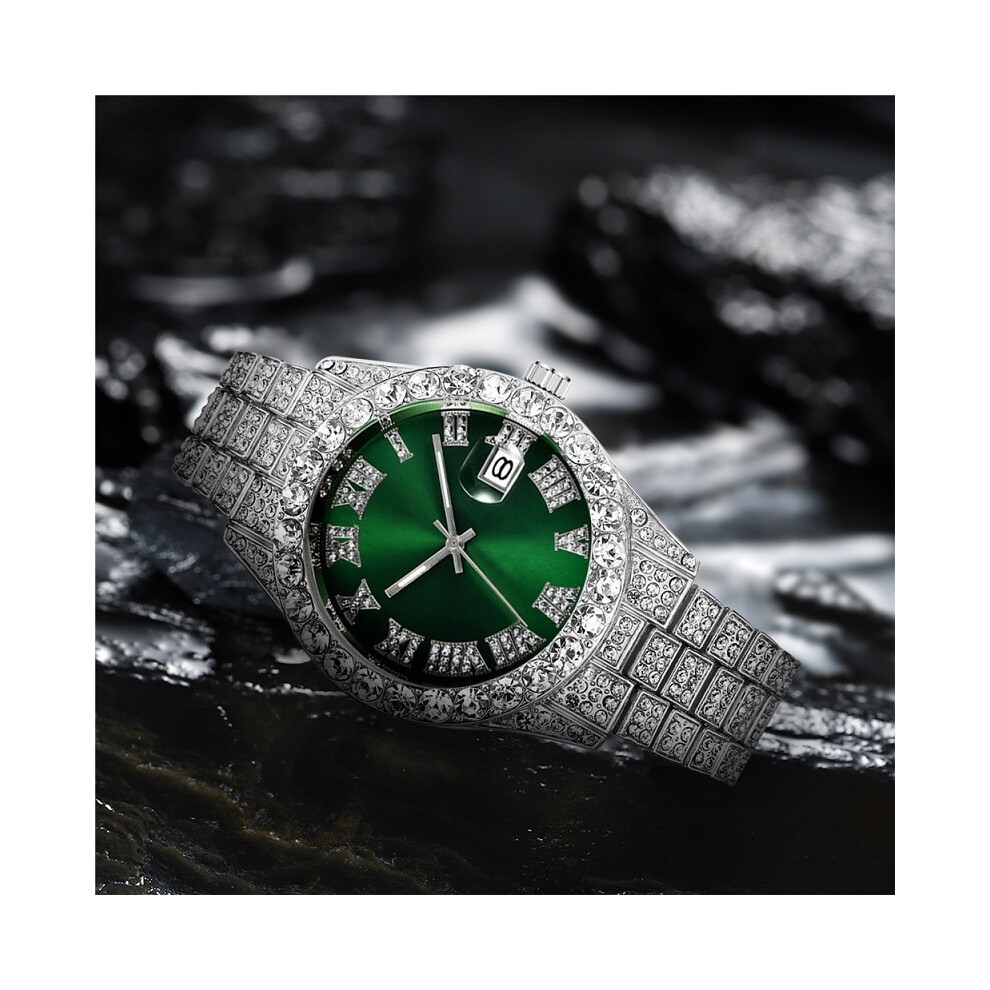 (3) Montre hip-hop pour homme, montre de luxe étanche, montre de marque en acier inoxydable, horloge